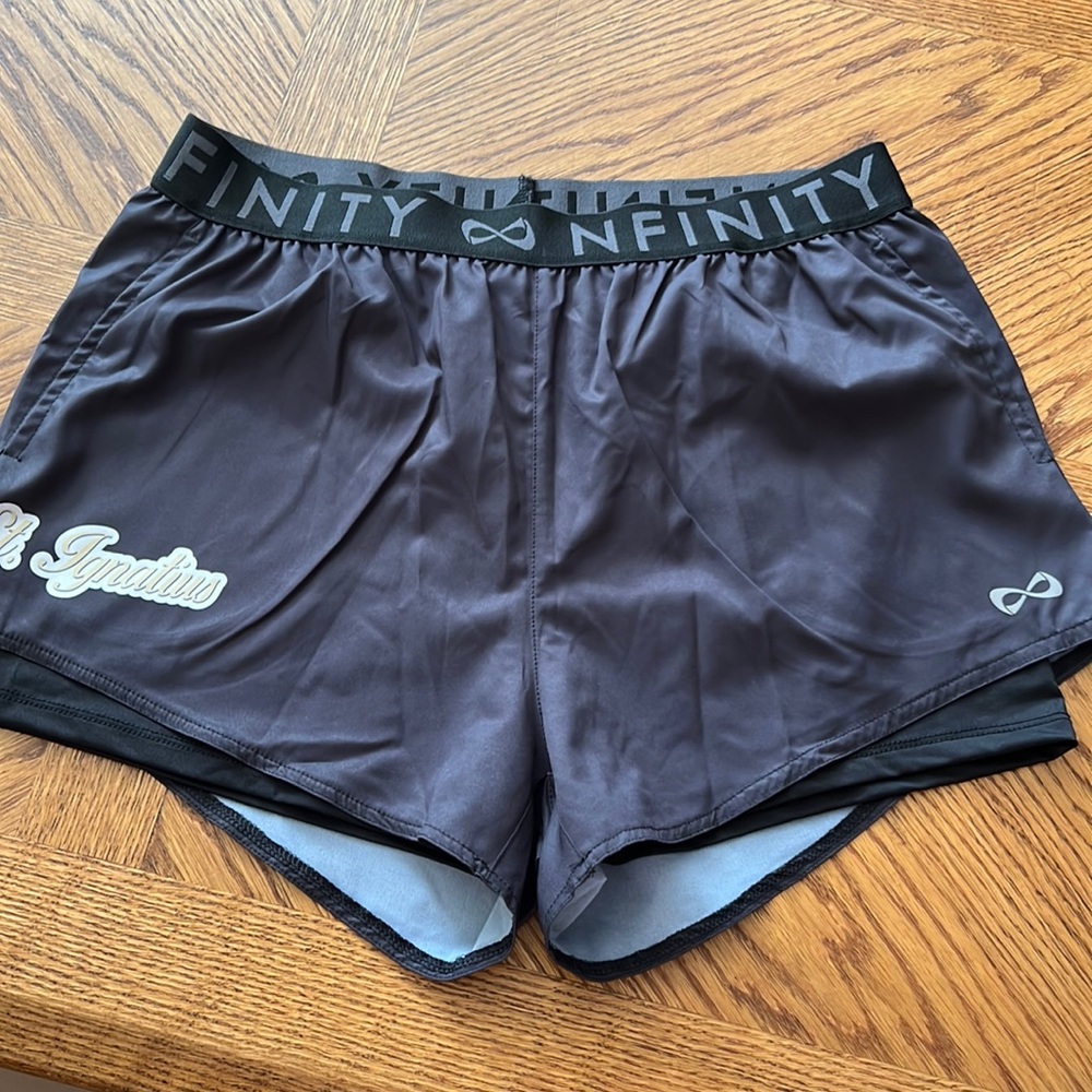 🏫New Nfinity Women's 2-In-1 Athletic Shorts Black L